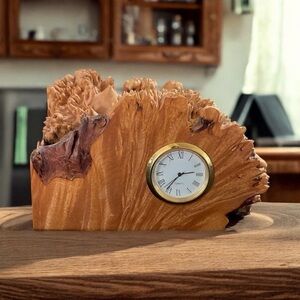 Midcentury Modern Charles Elkan Studio Craft Birds Eye Maple Burl Clock